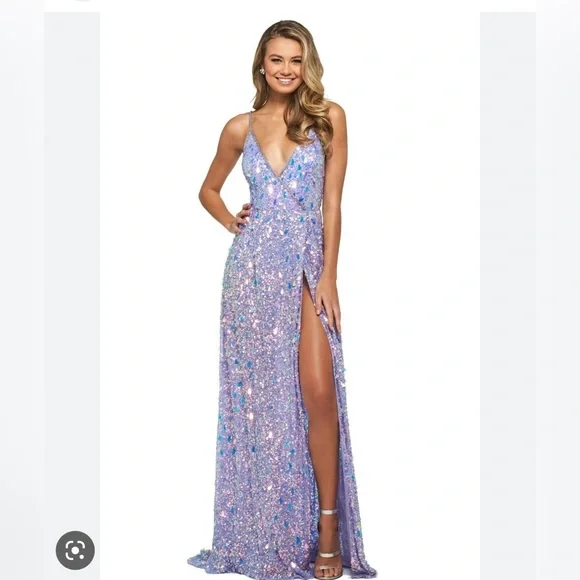 Sherri Hill | Dresses | Sherri Hill Deep Vneck Sequin Gown In Lilac Size |  Poshmark